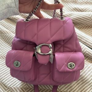 Coach Quilted Pink Leather Backpack with Silver 'C' Hardware